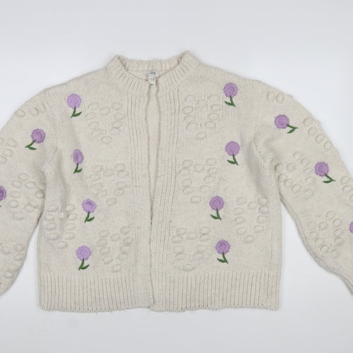 River Island Women's Ivory Floral Embroidered Chunky Knit Cardigan Size M