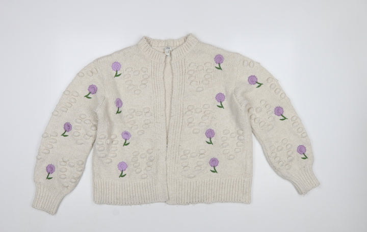 River Island Women's Ivory Floral Embroidered Chunky Knit Cardigan Size M