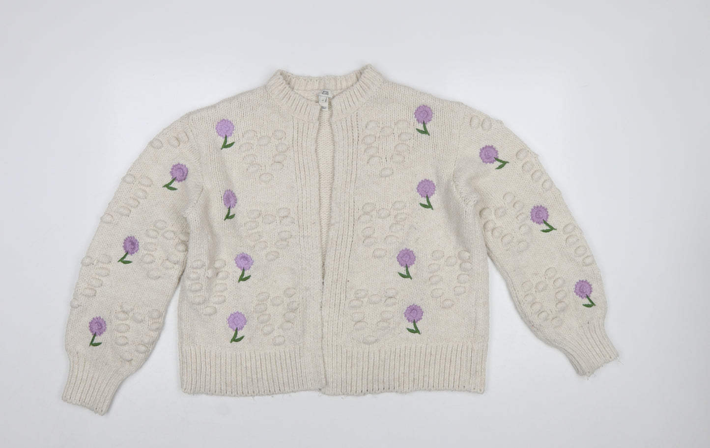 River Island Women's Ivory Floral Embroidered Chunky Knit Cardigan Size M
