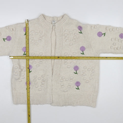 River Island Women's Ivory Floral Embroidered Chunky Knit Cardigan Size M