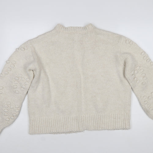 River Island Women's Ivory Floral Embroidered Chunky Knit Cardigan Size M