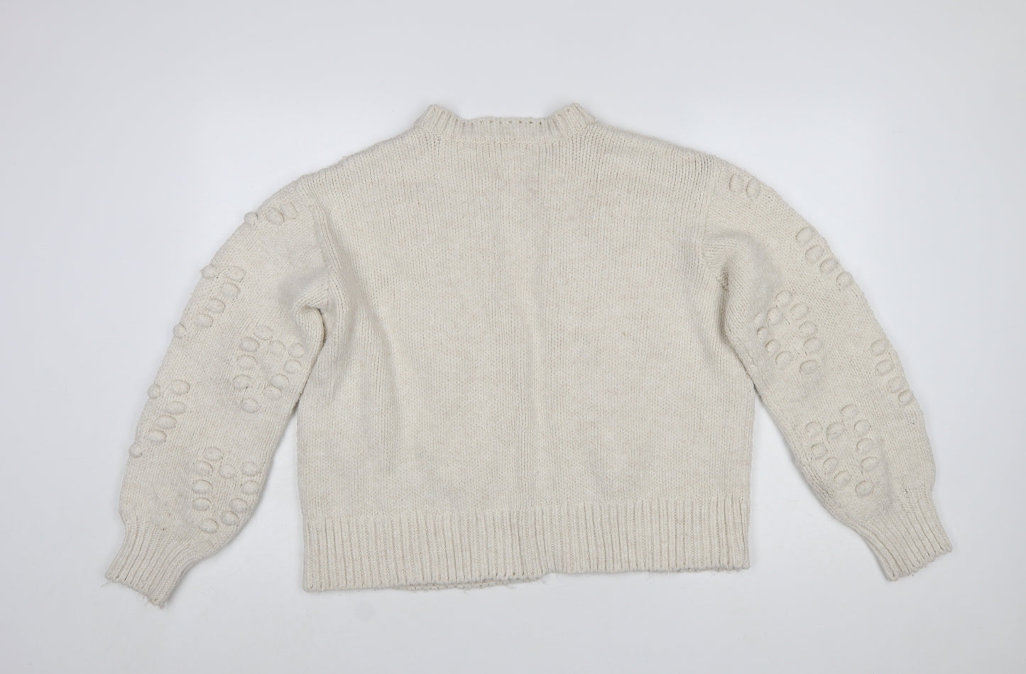 River Island Women's Ivory Floral Embroidered Chunky Knit Cardigan Size M