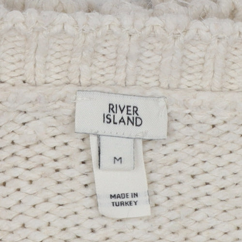 River Island Women's Ivory Floral Embroidered Chunky Knit Cardigan Size M
