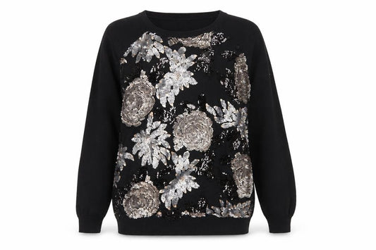Front view of F&F Women's Black Sequin Floral jumper, size 14