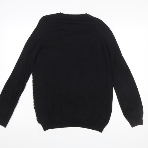 F&F Women's Black Sequin Floral Pullover Jumper Size 14
