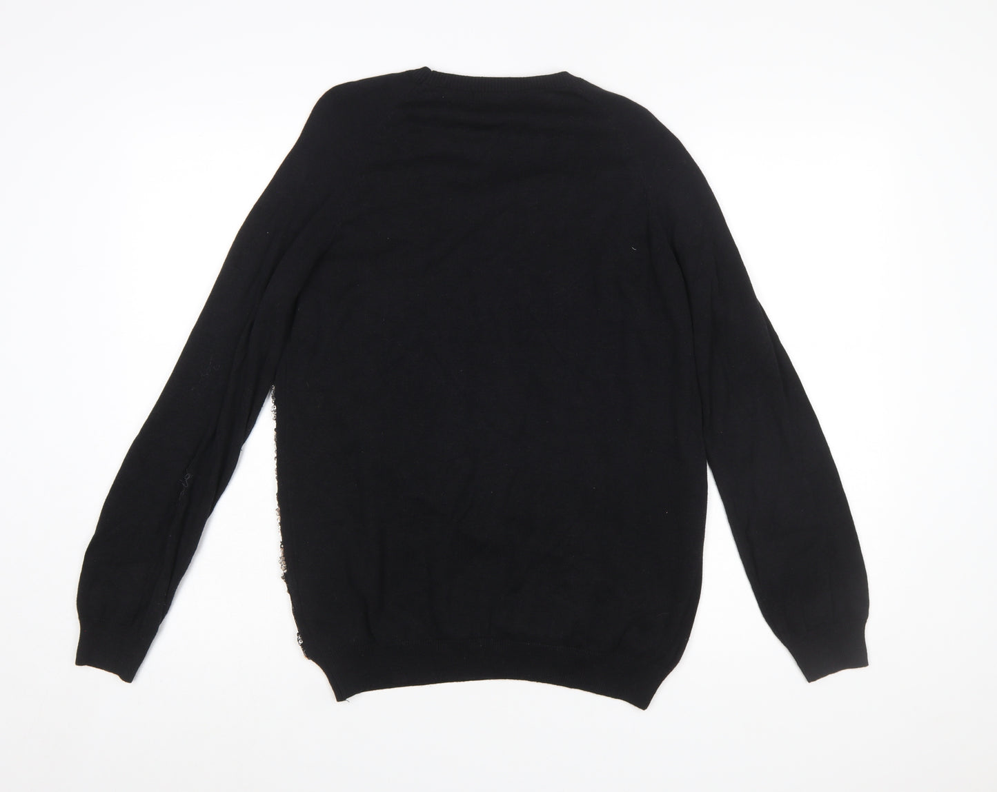 F&F Women's Black Sequin Floral Pullover Jumper Size 14