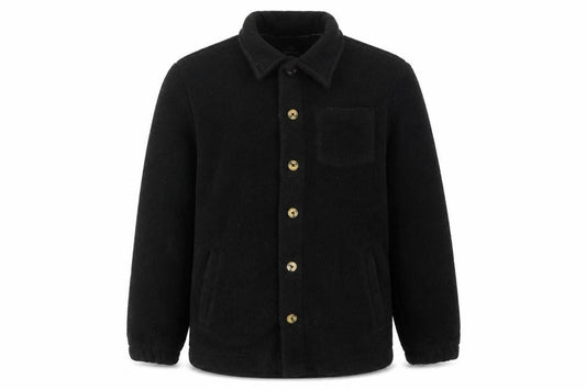 Front view of Threadbare Men's Black Fleece Button-Up Jacket, size M