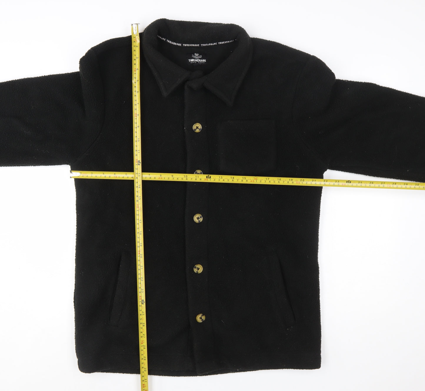 Threadbare Men's Black Fleece Button-Up Jacket Size M