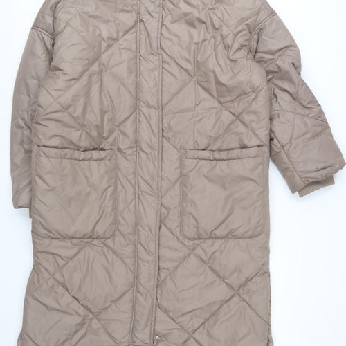 H&M Women’s Beige Long Quilted Puffer Coat Size S