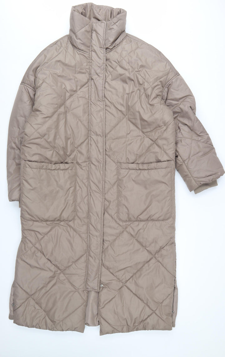H&M Women’s Beige Long Quilted Puffer Coat Size S