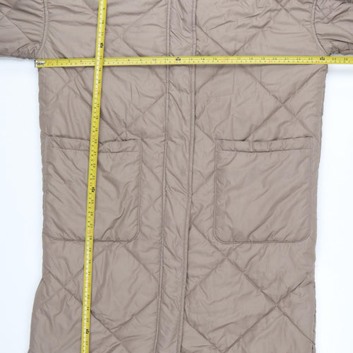 H&M Women’s Beige Long Quilted Puffer Coat Size S