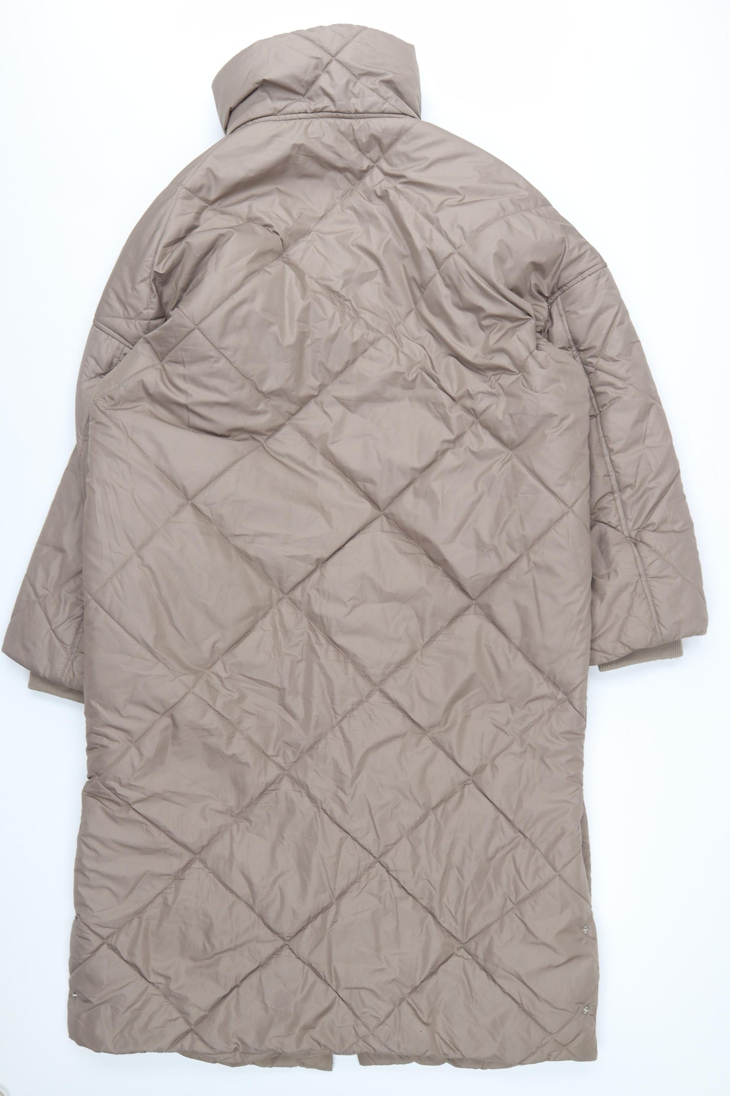 H&M Women’s Beige Long Quilted Puffer Coat Size S
