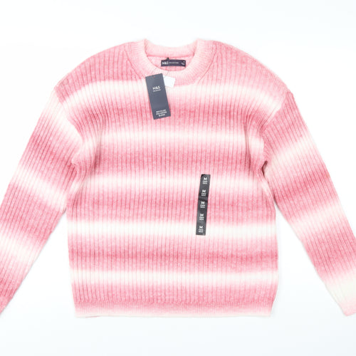 Marks and Spencer Womens Pink Striped Rib Knit Pullover Jumper Size M