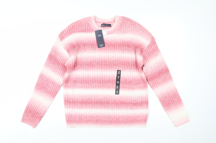 Marks and Spencer Womens Pink Striped Rib Knit Pullover Jumper Size M