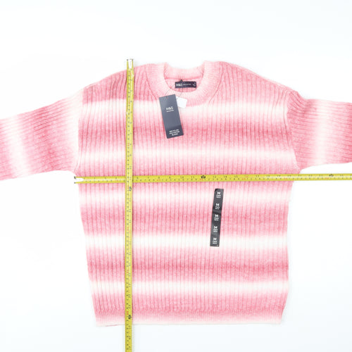 Marks and Spencer Womens Pink Striped Rib Knit Pullover Jumper Size M
