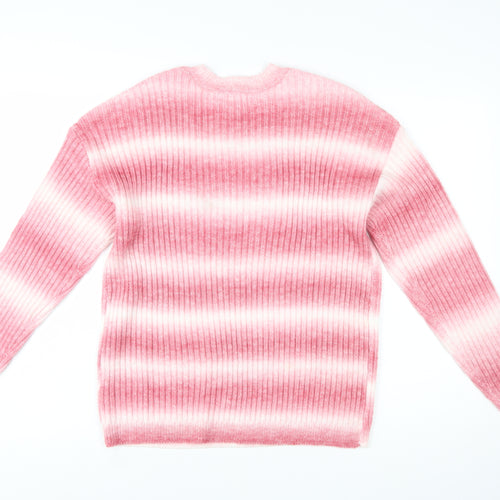 Marks and Spencer Womens Pink Striped Rib Knit Pullover Jumper Size M