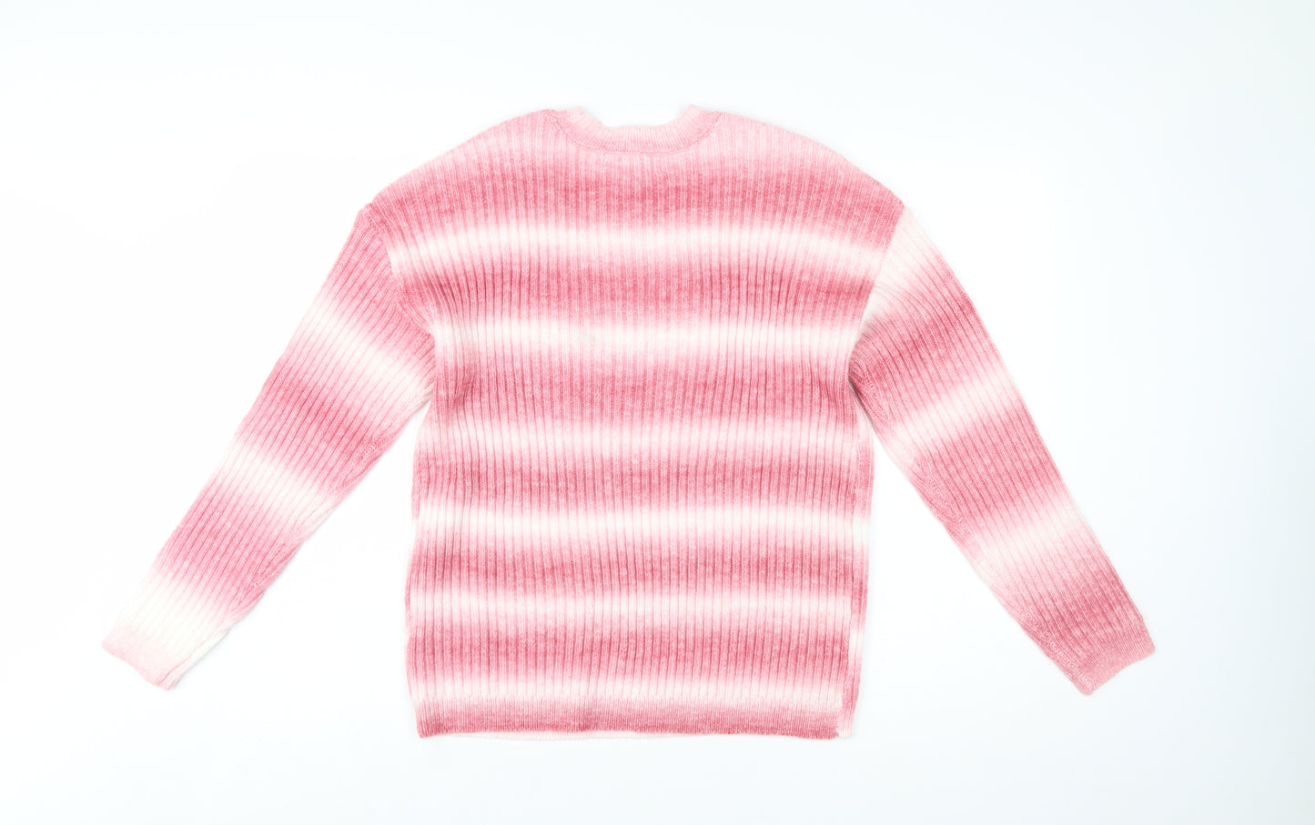 Marks and Spencer Womens Pink Striped Rib Knit Pullover Jumper Size M