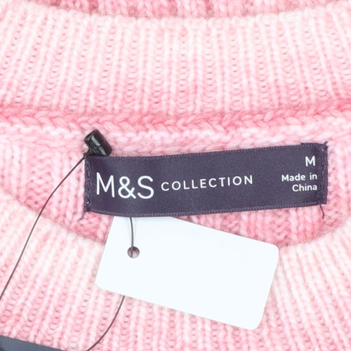Marks and Spencer Womens Pink Striped Rib Knit Pullover Jumper Size M