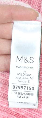 Marks and Spencer Womens Pink Striped Rib Knit Pullover Jumper Size M