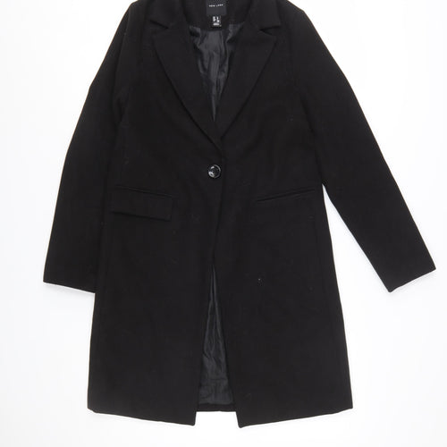 New Look Women’s Black Mid-Length Coat Size 8 Classic Overcoat