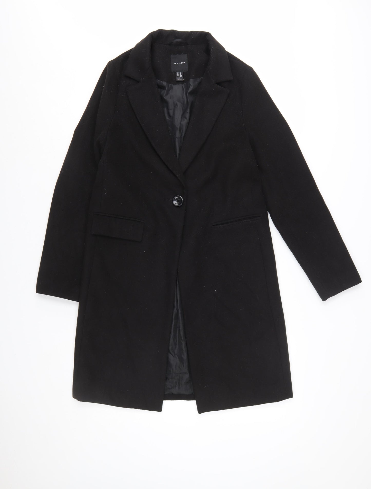 New Look Women’s Black Mid-Length Coat Size 8 Classic Overcoat