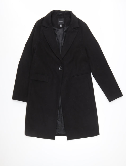 New Look Women’s Black Mid-Length Coat Size 8 Classic Overcoat