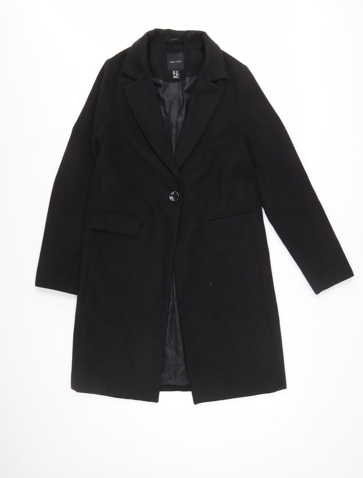 New Look Women’s Black Mid-Length Coat Size 8 Classic Overcoat