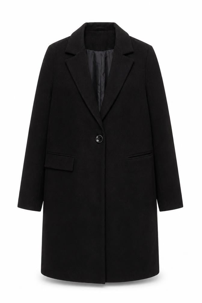 New Look Women’s Black Mid-Length Coat Size 8 Classic Overcoat