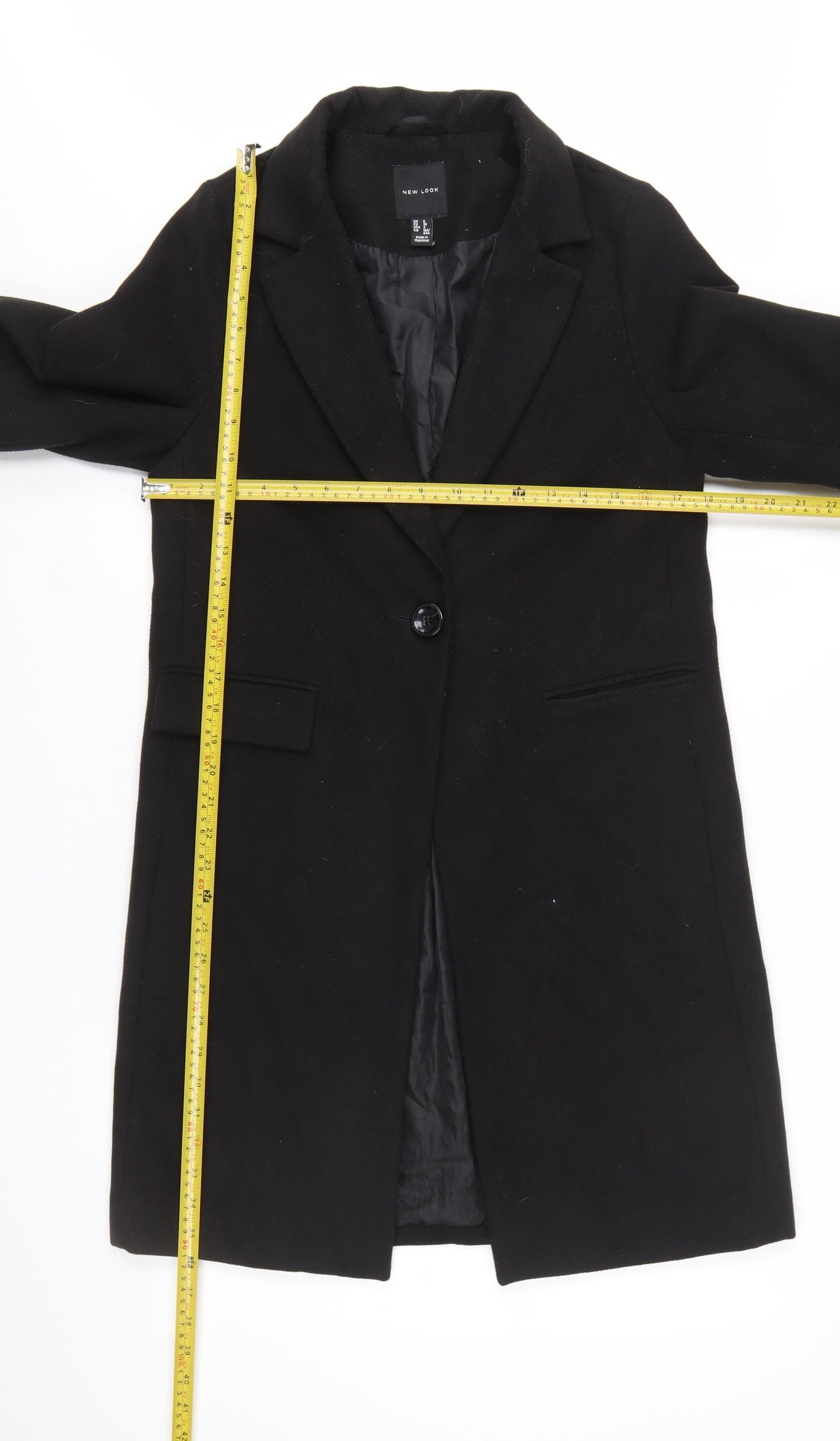 New Look Women’s Black Mid-Length Coat Size 8 Classic Overcoat