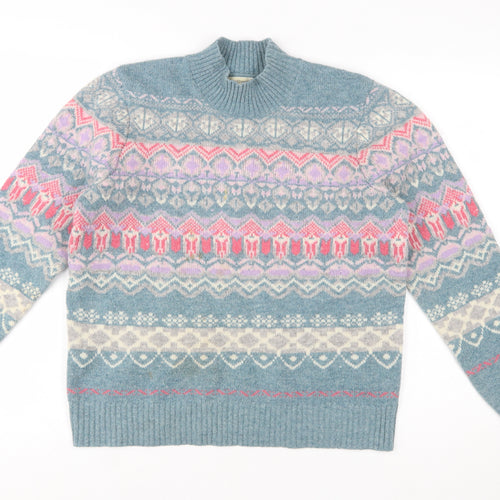 Woolovers Women's Blue Fair Isle Lambswool Pullover Jumper M