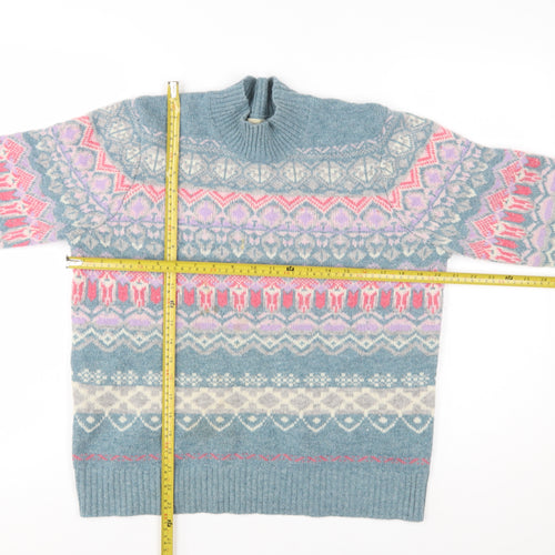 Woolovers Women's Blue Fair Isle Lambswool Pullover Jumper M