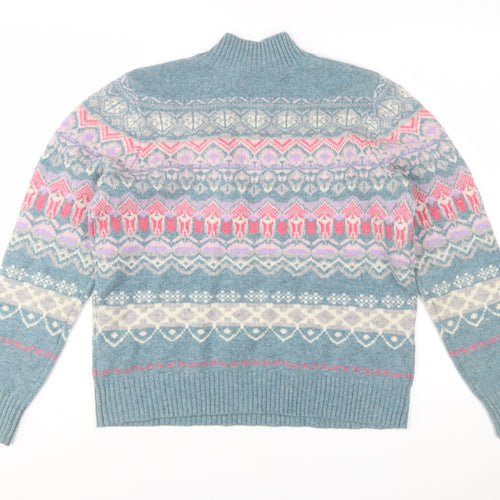 Woolovers Women's Blue Fair Isle Lambswool Pullover Jumper M
