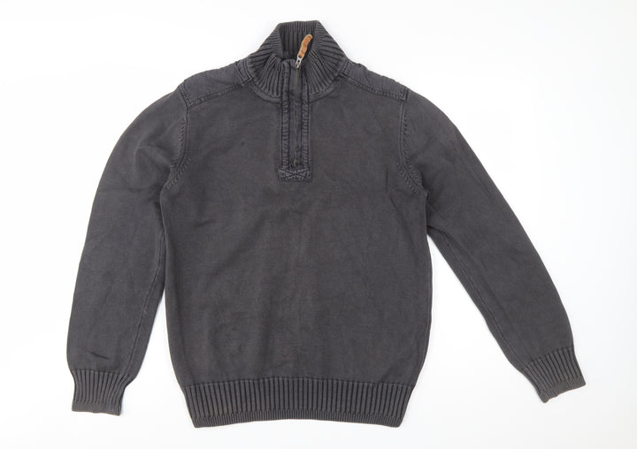 Fat Face Men's Grey 1/4 Zip High Neck Cotton Jumper Size M