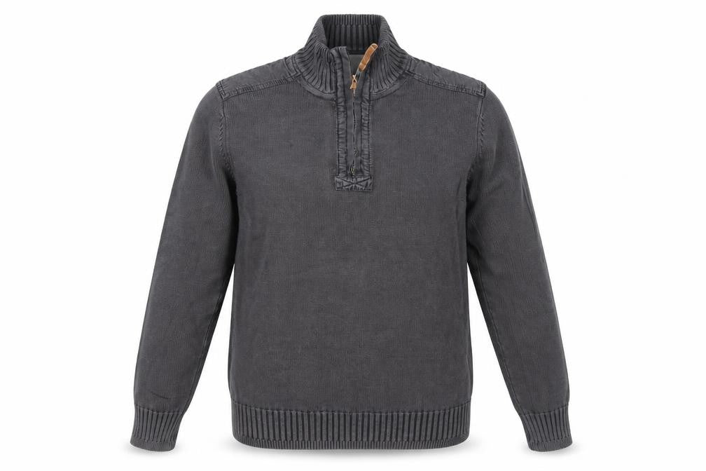 Front view of FatFace Men's Grey 1/4 Zip High Neck Cotton Jumper, size M