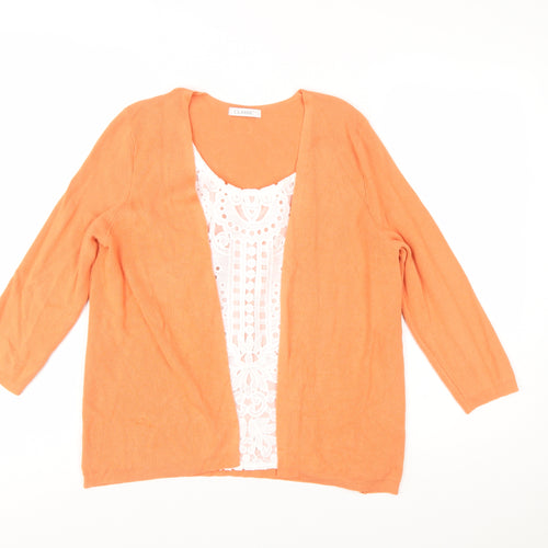 Marks and Spencer Women Orange 3/4 Sleeve Open Cardigan Size 14