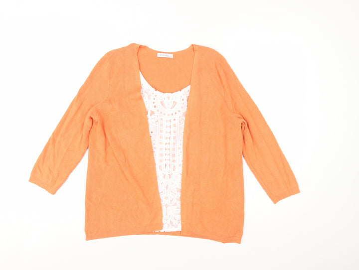 Marks and Spencer Women Orange 3/4 Sleeve Open Cardigan Size 14