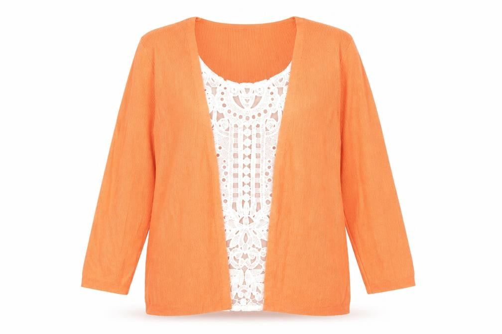 Marks and Spencer Women Orange 3/4 Sleeve Open Cardigan Size 14