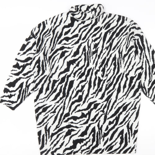 Motel Women’s Black White Zebra Print Roll Neck Knit Jumper XS