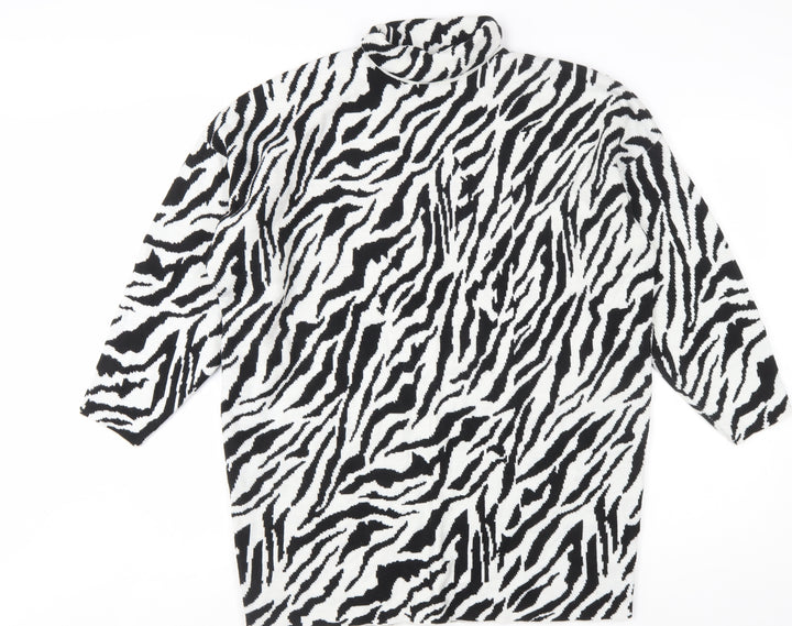 Motel Women’s Black White Zebra Print Roll Neck Knit Jumper XS