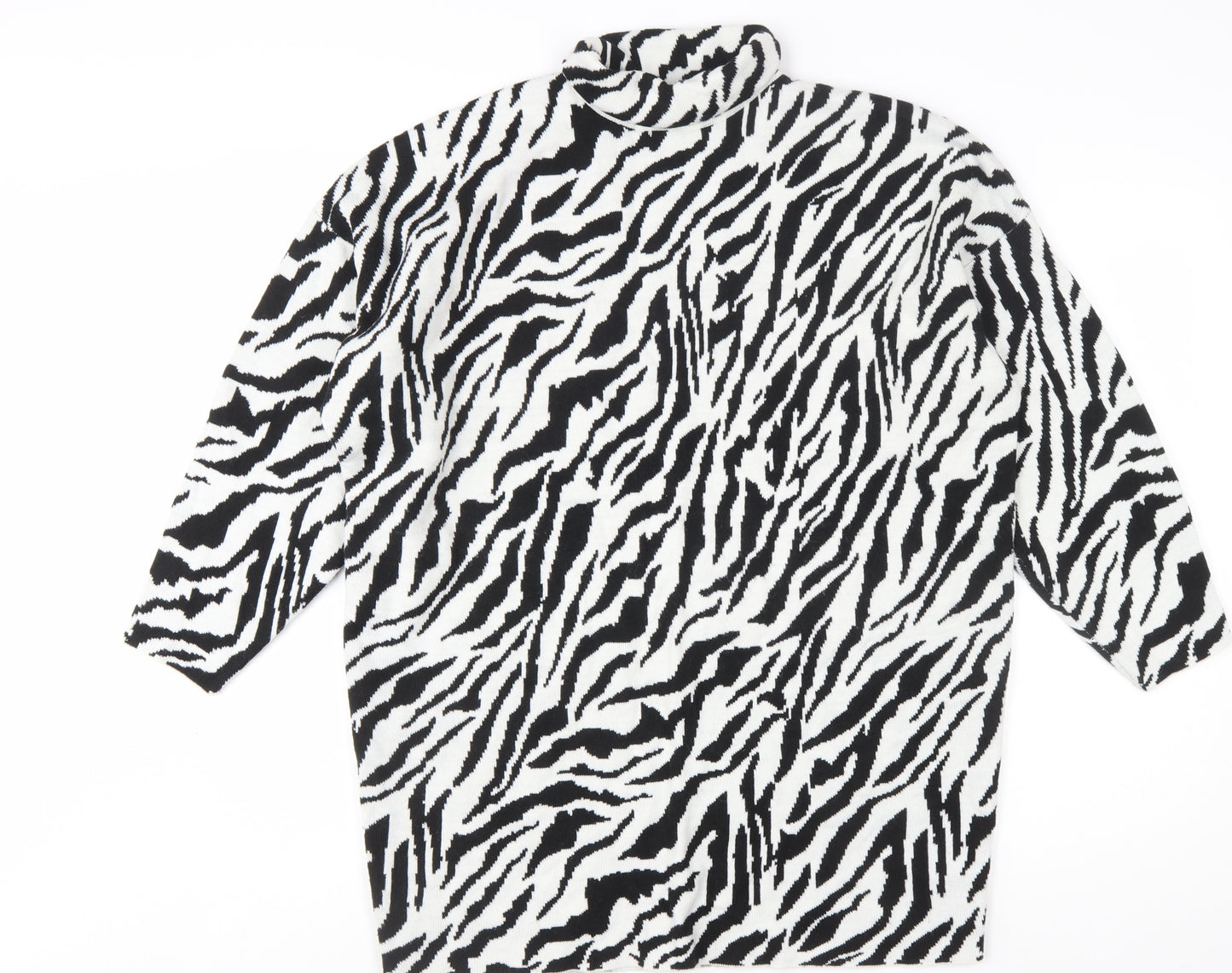 Motel Women’s Black White Zebra Print Roll Neck Knit Jumper XS