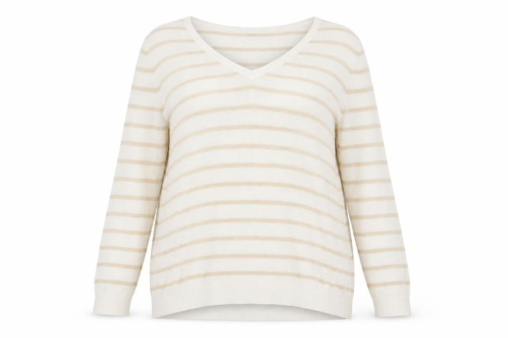 Marks & Spencer Women Beige Striped V-Neck Pullover Jumper Size 20