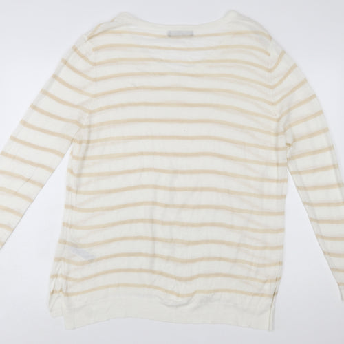 Marks and Spencer Women Beige Striped V-Neck Pullover Jumper Size 20