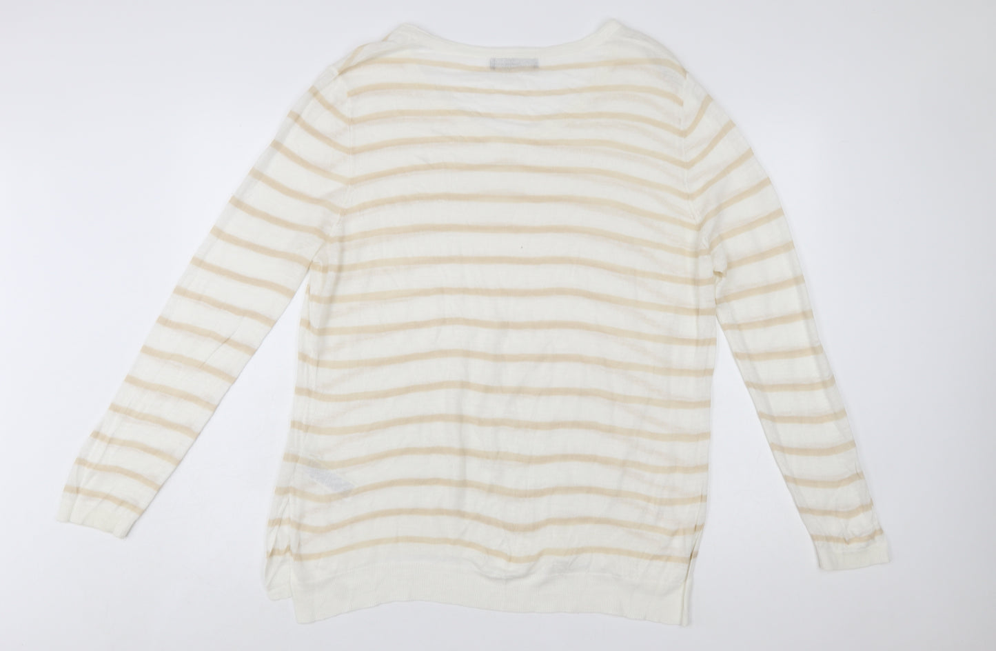 Marks and Spencer Women Beige Striped V-Neck Pullover Jumper Size 20