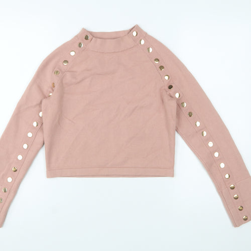 May by Shining Star Women's Pink Studded High Neck Knit Jumper S