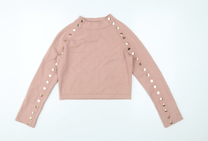 May by Shining Star Women's Pink Studded High Neck Knit Jumper S
