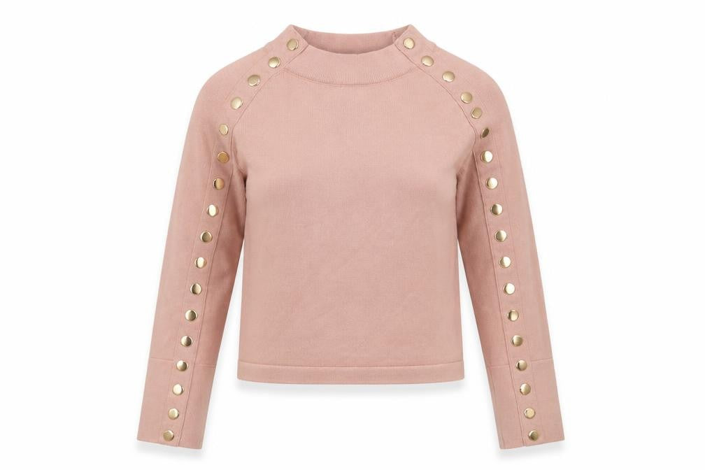 May by Shining Star Women's Pink Studded High Neck Knit Jumper S