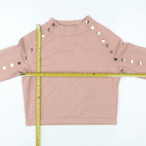 May by Shining Star Women's Pink Studded High Neck Knit Jumper S