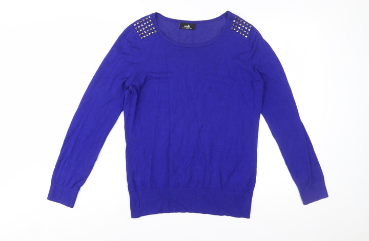 Wallis Women's Blue Studded Shoulder Pullover Jumper Size 12