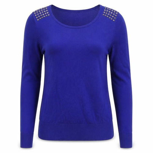 Wallis Women's Blue Studded Shoulder Pullover Jumper Size 12