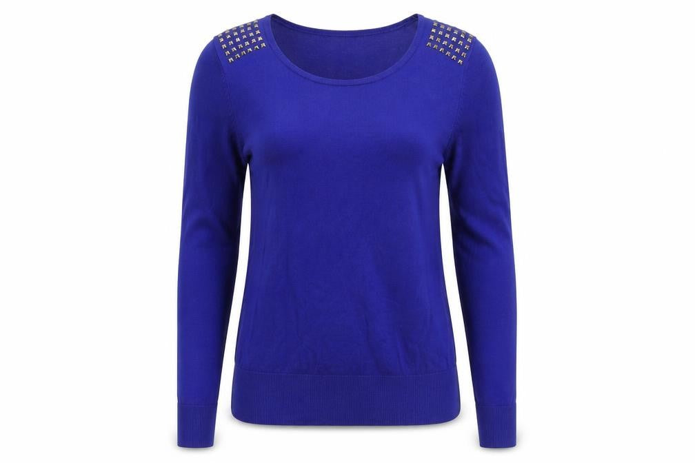 Wallis Women's Blue Studded Shoulder Pullover Jumper Size 12